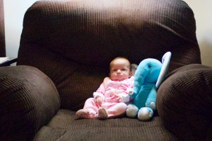 Emma at Two Months next to Elephant